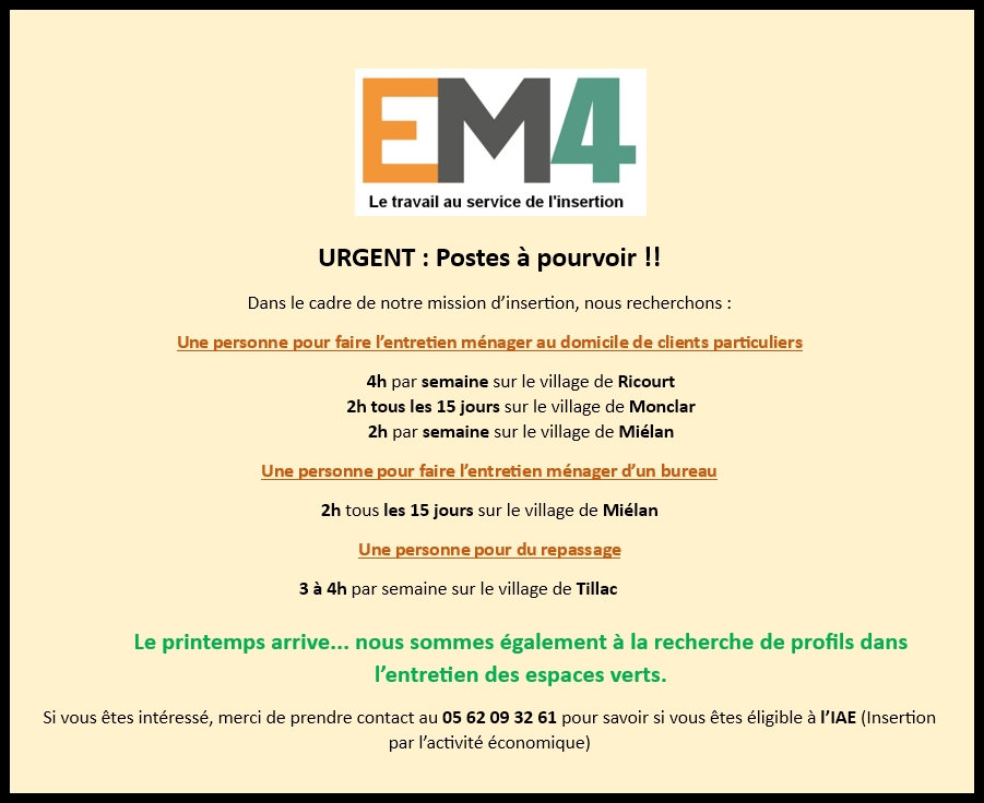 EM4 - Le travail au service de l'insertion : EM4 recrute